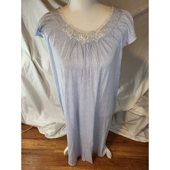 Miss Elaine Nightgown Large Floral Pattern Cap Sleeve Cottagecore Lace Blue - Picture 1 of 6